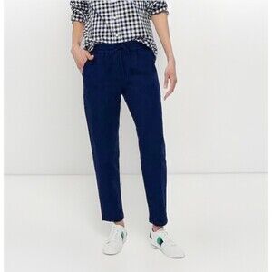 J. CREW Factory Women's Linen-Cotton Drawstring  Pant Size 16 Blue Tapered Cuff